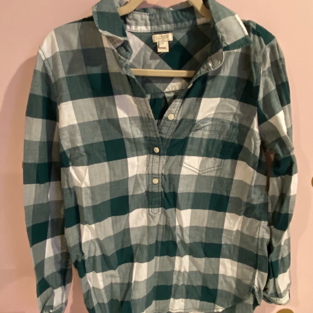 J Crew Green Plaid 1/4 Button Down Flannel